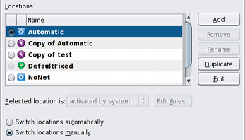 image:Graphic of the Network Locations dialog, where you can change, edit, and create new locations.