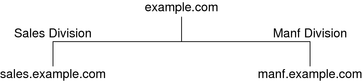 image:Diagram shows example.com and two subnets with descriptive names.