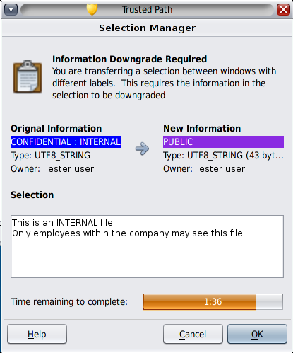 image:Graphic shows a two-line selection in the Selection Manager for Trusted Extensions.